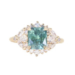 2.70ct Untreated Radiant Cut Montana Sapphire and Diamond Floral Halo in 14k Yellow Gold