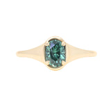 0.96ct Oval Teal Precision Cut Montana Sapphire Low Profile 4 Prong Signet Solitaire in 14k Yellow Gold
