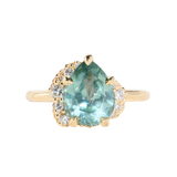 3.34ct  Untreated Pear Montana Sapphire and Diamond Asymmetrical Cluster Ring in 18k Yellow Gold