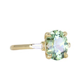 3.50ct Oval Untreated Montana Sapphire and Tapered Baguette Diamond Stackable 4 Prong Ring With Euro Shank in 18k Yellow Gold
