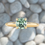 1.30ct Untreated Precision Cut Round Light Teal Montana Sapphire Classic 4 Prong Solitaire in 18k Yellow Gold