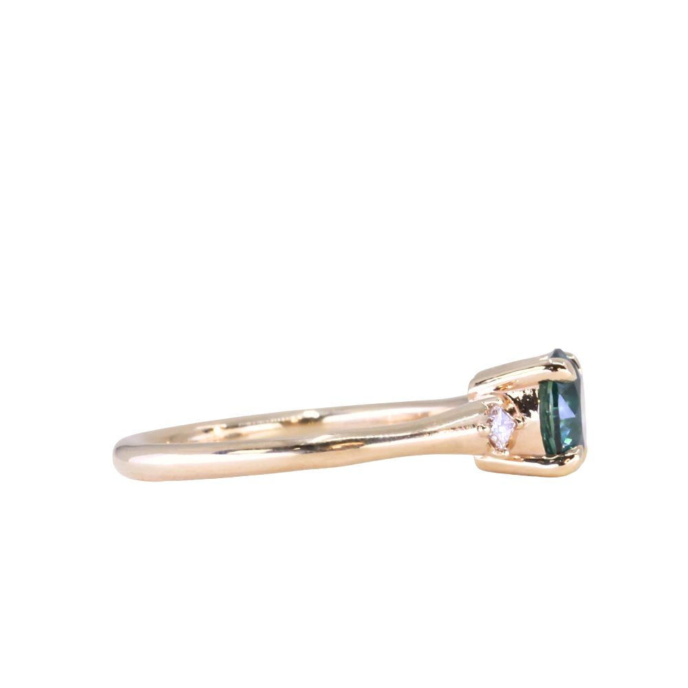 1.14ct Round Deep Blue Montana Sapphire and Princess Cut Diamond Rapids Low Profile Ring in 14k Yellow Gold