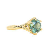 3.01ct Round GIA Teal Montana Sapphire Low Profile Six Prong Split Shank Solitaire in 18k Yellow Gold