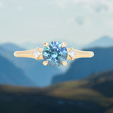 1.03ct Round Montana Sapphire and Princess Cut Diamond Rapids Low Profile Ring in 14k Yellow Gold