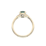 1.77ct Oval Precision Cut Parti Light Teal Montana Sapphire and Princess Cut Diamond Rapids Low Profile Ring in 14k Yellow Gold