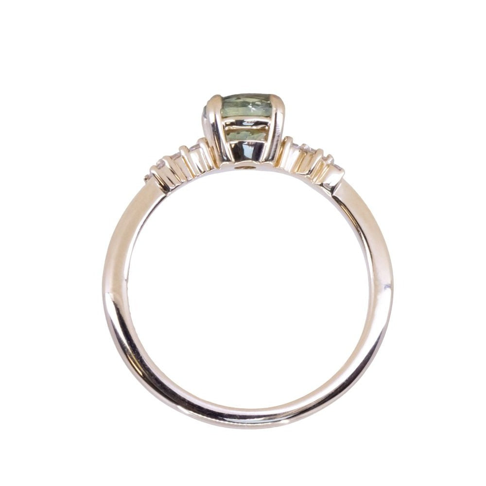 1.02ct Parti Green Yellow Montana Sapphire and Diamond Starry Night Low Profile Solitaire in 14k Yellow Gold