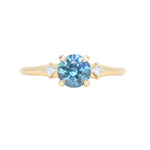 1.03ct Round Montana Sapphire and Princess Cut Diamond Rapids Low Profile Ring in 14k Yellow Gold