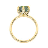 3.01ct Round GIA Teal Montana Sapphire Low Profile Six Prong Split Shank Solitaire in 18k Yellow Gold