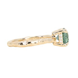 2.06ct Round Untreated Teal Montana Sapphire Hidden Halo Low Profile Evergreen Carved Four Prong Solitaire in 14k Yellow Gold