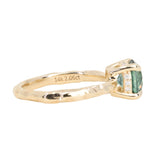 2.06ct Round Untreated Teal Montana Sapphire Hidden Halo Low Profile Evergreen Carved Four Prong Solitaire in 14k Yellow Gold