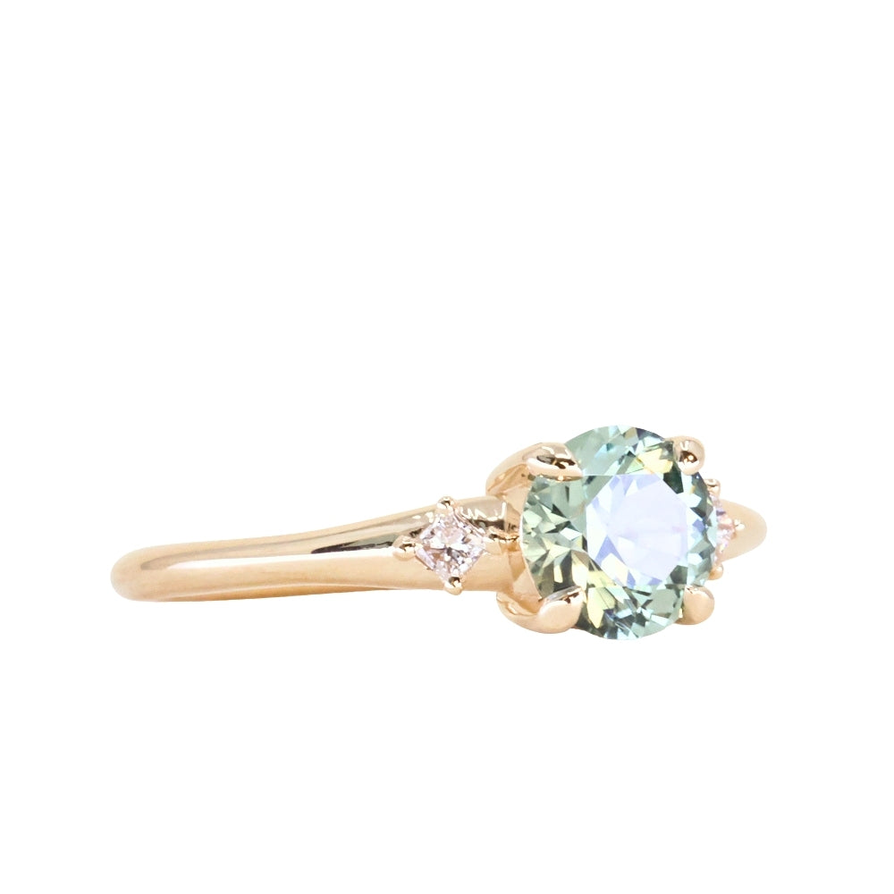 1.12ct Untreated Light Blue Montana Sapphire and Princess Cut Diamond Rapids Low Profile Ring in 14k Yellow Gold