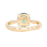2.06ct Round Untreated Teal Montana Sapphire Hidden Halo Low Profile Evergreen Carved Four Prong Solitaire in 14k Yellow Gold