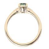 0.90ct Oval Light Blue Green Montana Sapphire and Princess Cut Diamond Rapids Low Profile Ring in 14k Yellow Gold