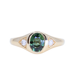 1.26ct Oval Green Untreated Montana Sapphire Signet Style Ring with Diamonds in 14k Yellow Gold