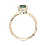 2.06ct Round Untreated Teal Montana Sapphire Hidden Halo Low Profile Evergreen Carved Four Prong Solitaire in 14k Yellow Gold