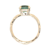 2.06ct Round Untreated Teal Montana Sapphire Hidden Halo Low Profile Evergreen Carved Four Prong Solitaire in 14k Yellow Gold