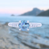 1.21ct Double Cut Montana Sapphire Four Prong Low Profile Vintage Style Milgrain and Diamond Ring in 14k White Gold
