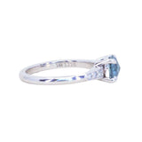 1.21ct Double Cut Montana Sapphire Four Prong Low Profile Vintage Style Milgrain and Diamond Ring in 14k White Gold
