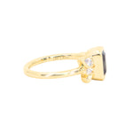 1.45ct Untreated Montana Sapphire Wandering Vine Low Profile Bezel Ring with Pear Diamond in 18k Yellow Gold