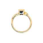 1.45ct Untreated Montana Sapphire Wandering Vine Low Profile Bezel Ring with Pear Diamond in 18k Yellow Gold