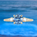 1.19ct Ocean Blue Precision Cut Montana Sapphire and Princess Cut Diamond Rapids Low Profile Ring in 14k Yellow Gold