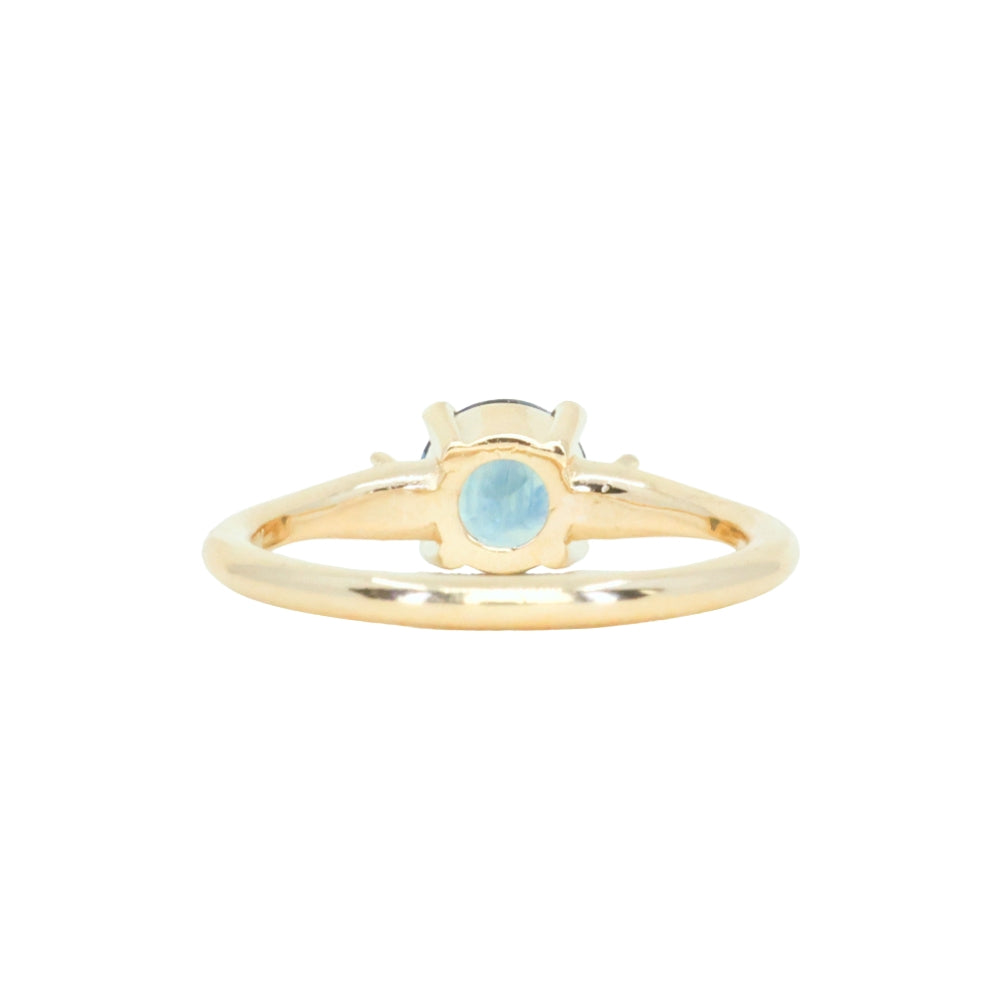 1.03ct Round Montana Sapphire and Princess Cut Diamond Rapids Low Profile Ring in 14k Yellow Gold