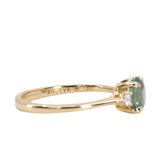 1.36ct Untreated Seafoam Round Montana Sapphire and Diamond Dainty Three Stone Ring in 18k Yellow Gold