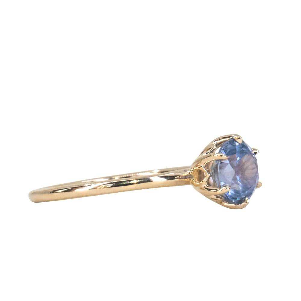 1.53ct Lavender Round Montana Sapphire Lotus Solitaire in 14k Yellow Gold