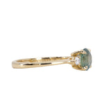 1.36ct Untreated Seafoam Round Montana Sapphire and Diamond Dainty Three Stone Ring in 18k Yellow Gold