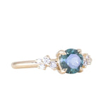 1.15ct Round Parti Teal Blue Green Montana Sapphire and Diamond Starry Night Low Profile Solitaire in 14k Yellow Gold