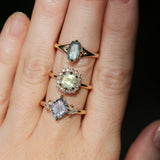 2.18ct"Old Mine Cushion" cut Silky Light Green Montana Sapphire Antique-Style Diamond Halo Ring in 14k Yellow Gold