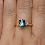 1.64ct Teal Blue Oval Montana Sapphire and Diamond Starry Night Stackable Solitaire in 14k Yellow Gold
