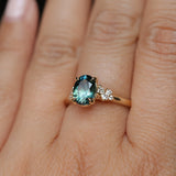 1.64ct Teal Blue Oval Montana Sapphire and Diamond Starry Night Stackable Solitaire in 14k Yellow Gold