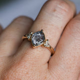 1.93ct Untreated Fantasy Cut Montana Sapphire and Diamond  Antique Milgrain Three Stone Low Profile Ring in 14k Yellow Gold