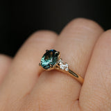 1.64ct Teal Blue Oval Montana Sapphire and Diamond Starry Night Stackable Solitaire in 14k Yellow Gold