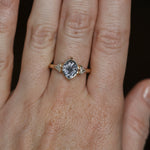 1.93ct Untreated Fantasy Cut Montana Sapphire and Diamond  Antique Milgrain Three Stone Low Profile Ring in 14k Yellow Gold