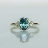 1.64ct Teal Blue Oval Montana Sapphire and Diamond Starry Night Stackable Solitaire in 14k Yellow Gold