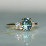 1.64ct Teal Blue Oval Montana Sapphire and Diamond Starry Night Stackable Solitaire in 14k Yellow Gold