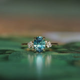 1.64ct Teal Blue Oval Montana Sapphire and Diamond Starry Night Stackable Solitaire in 14k Yellow Gold