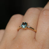 0.90ct Oval Light Blue Green Montana Sapphire and Princess Cut Diamond Rapids Low Profile Ring in 14k Yellow Gold