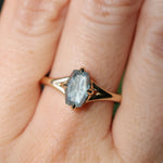1.75ct Barion Shape Fantasy Cut Carved Montana Sapphire Split Shank Hidden Halo Six Prong Solitaire in 14k Yellow Gold