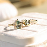 1.14ct Emerald Cut Parti Montana Sapphire Low Profile Bezel Solitaire Ring with French Set Diamonds in 14k Green Gold