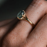1.75ct Barion Shape Fantasy Cut Carved Montana Sapphire Split Shank Hidden Halo Six Prong Solitaire in 14k Yellow Gold