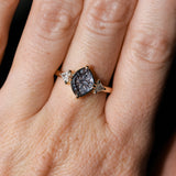 1.93ct Untreated Fantasy Cut Montana Sapphire and Diamond  Antique Milgrain Three Stone Low Profile Ring in 14k Yellow Gold