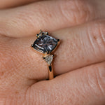 1.93ct Untreated Fantasy Cut Montana Sapphire and Diamond  Antique Milgrain Three Stone Low Profile Ring in 14k Yellow Gold