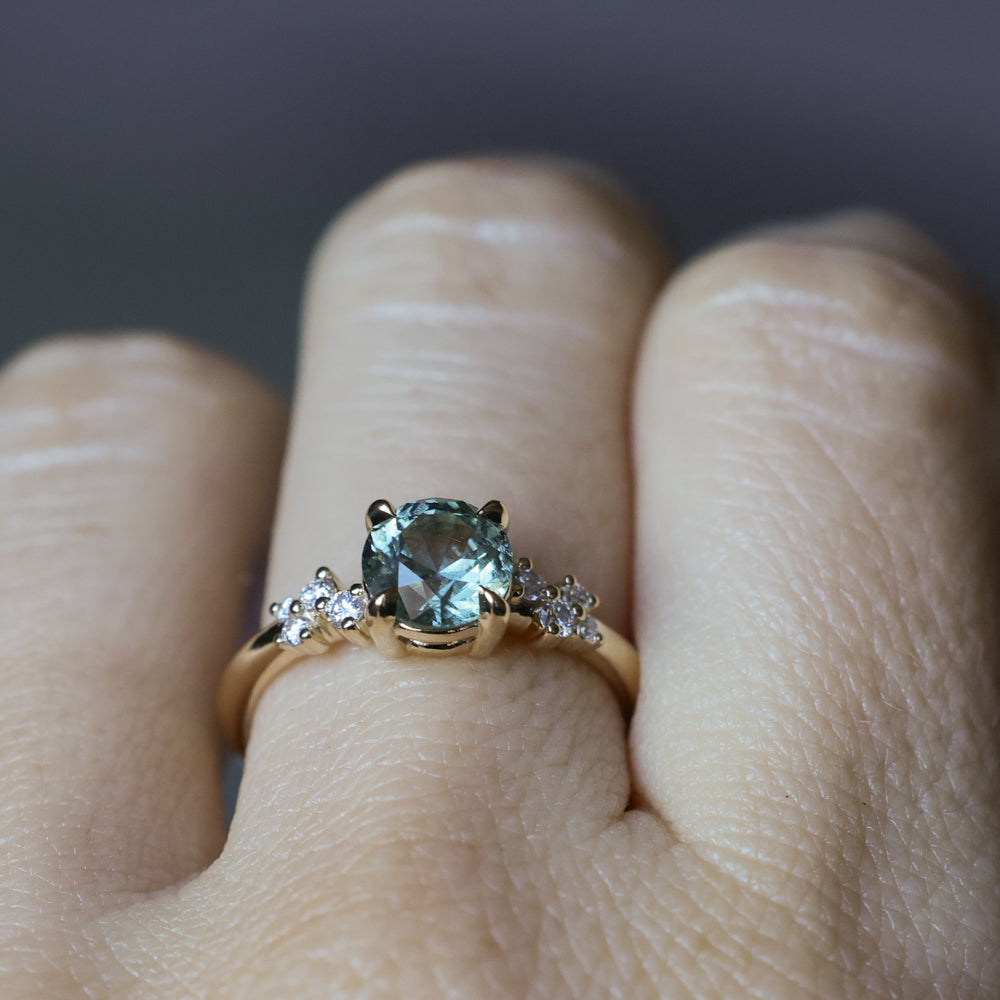 1.47ct Round Untreated Montana Sapphire and Diamond Starry Night Low Profile Solitaire in 14k Yellow Gold