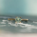 0.78ct Round Seafoam Teal Green Montana Sapphire Four Prong Lotus Solitaire in 14k Yellow Gold