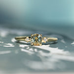 0.71ct Bicolor Round Montana Sapphire and Princess Cut Diamond Rapids Low Profile Ring in 18k Yellow Gold