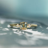 0.71ct Bicolor Round Montana Sapphire and Princess Cut Diamond Rapids Low Profile Ring in 18k Yellow Gold