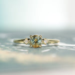 0.71ct Bicolor Round Montana Sapphire and Princess Cut Diamond Rapids Low Profile Ring in 18k Yellow Gold